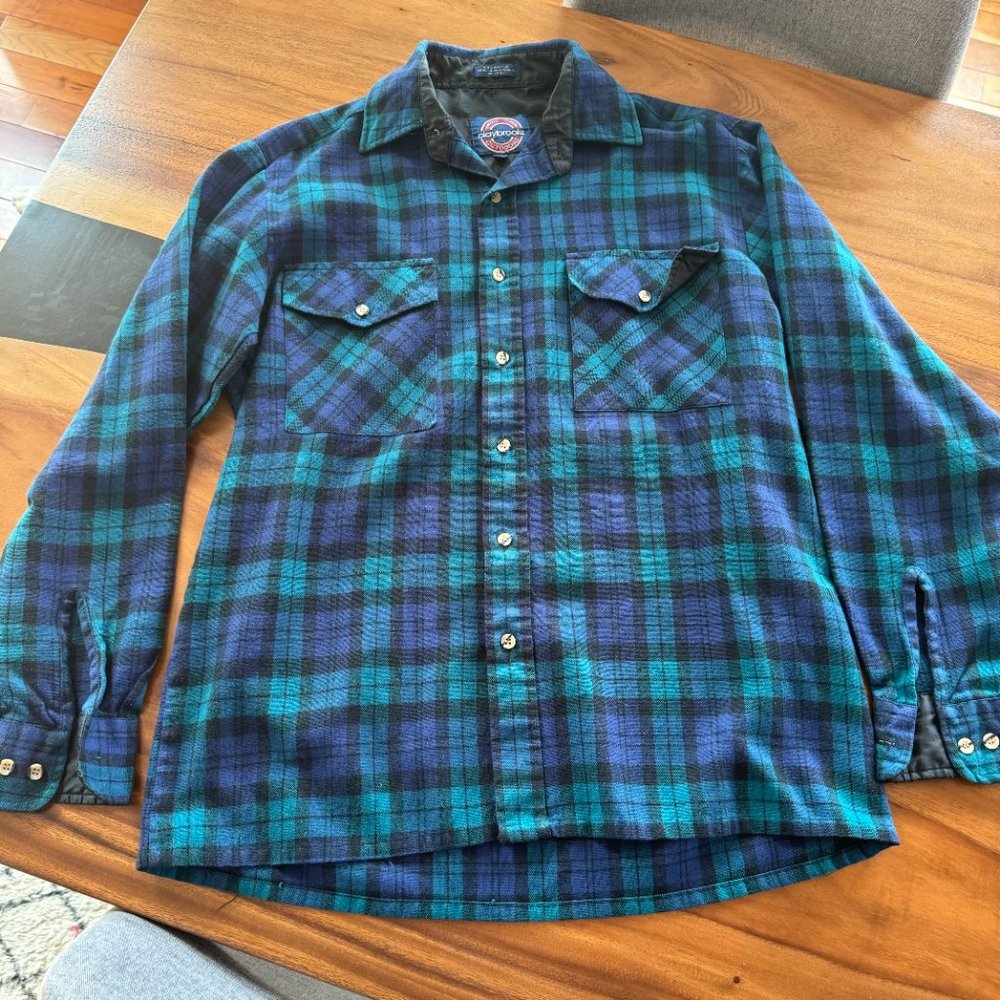 Claybrooke Outdoors Green & Blue Plaid Flannel Shirt-‎ Men's M Lined Cozy